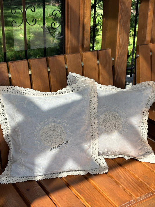 Dantelli 2 Li Kırlent Kılıfı 40x40 cm – Dekoratif Yastık Kılıfı