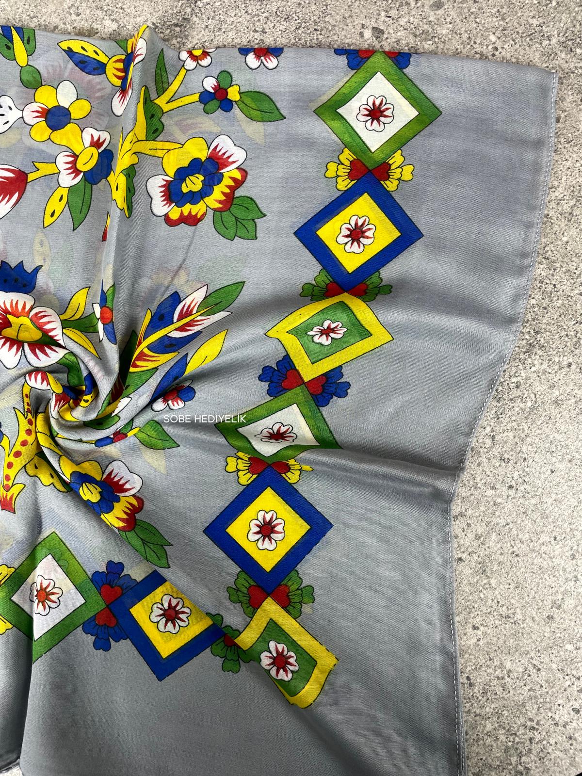 Çengelköy Desen Yöresel Yazma - Gri