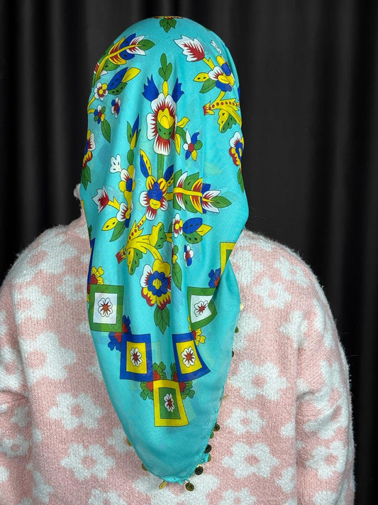 Çengelköy Desen Pullu Yöresel Yazma - Su Yeşili