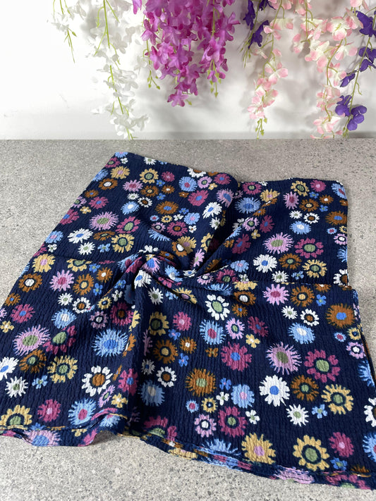 Lacivert Çiçek Desenli Pamuklu Yazma