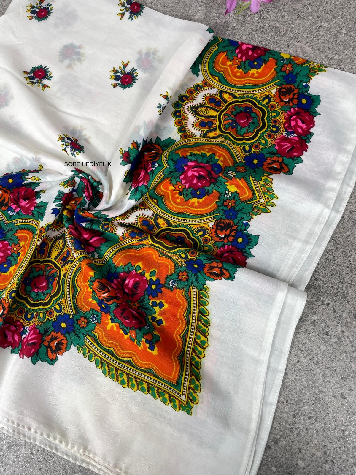 Yöresel Hamavi Desen Mardin Yazması - Beyaz