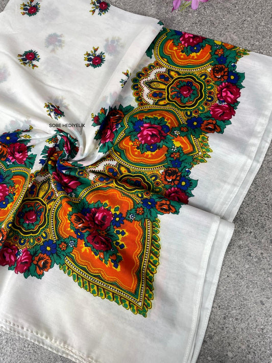 Yöresel Hamavi Desen Mardin Yazması - Beyaz