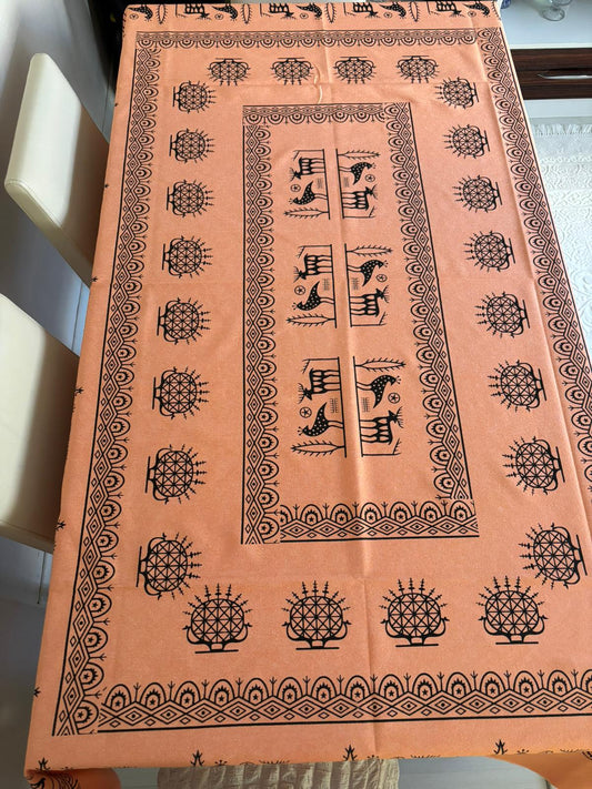Etnik Desenli Dikdörtgen Masa Örtüsü 220x150 cm – 12 Kişilik, Yıkanabilir ve Şık Tasarım
