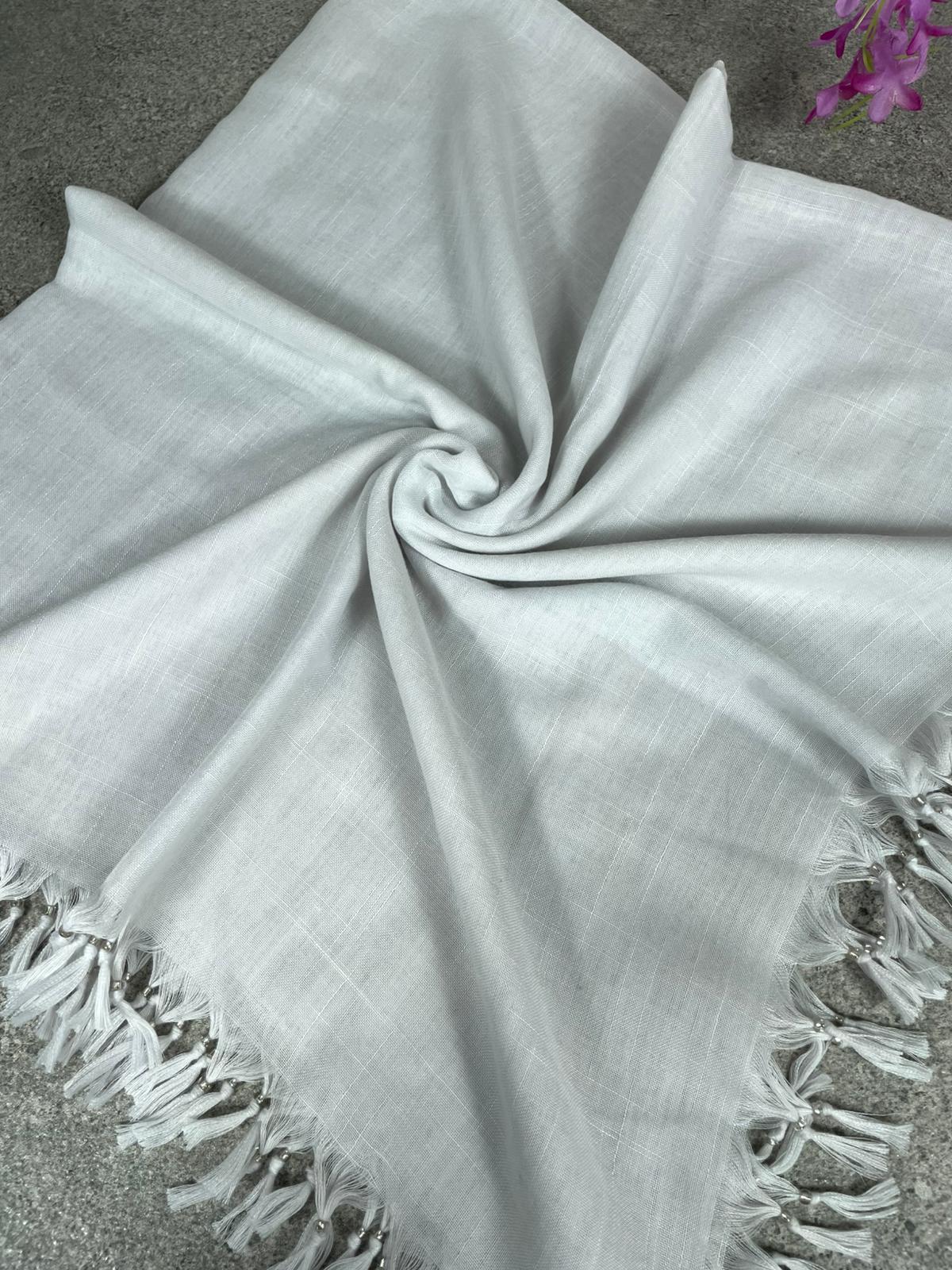 Püsküllü Pamuklu Yazma - Beyaz