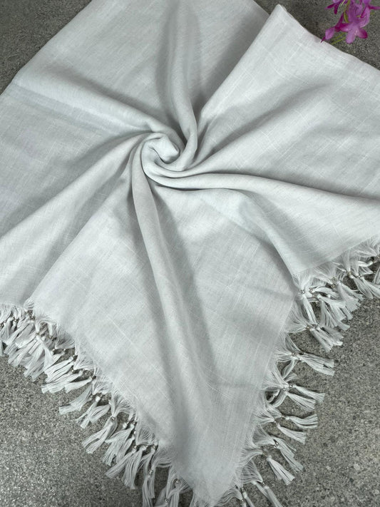 Püsküllü Pamuklu Yazma - Beyaz