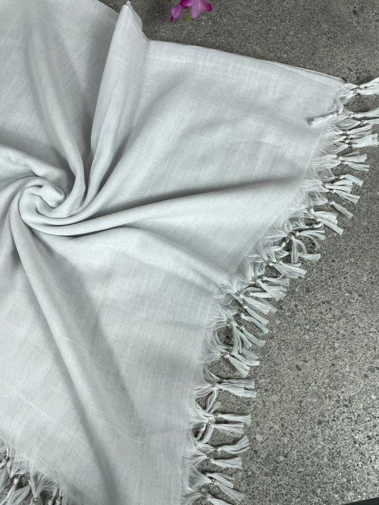 Püsküllü Pamuklu Yazma - Beyaz